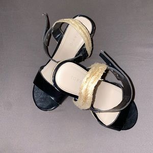 Torrid faux leather black open toe espadrille wedges